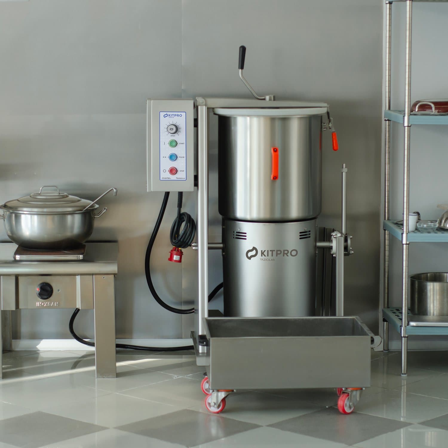 Countertop hummus machine in a professional kitchen